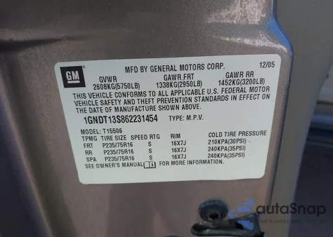 2006 Chevrolet Trailblazer Ls из США, поврежденный, VIN 1GNDT13S862231454